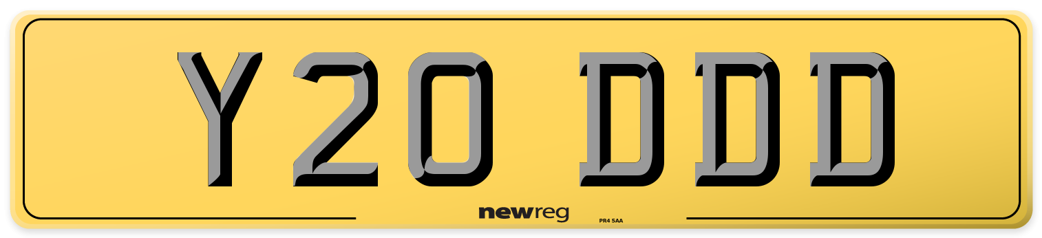 Y20 DDD Rear Number Plate