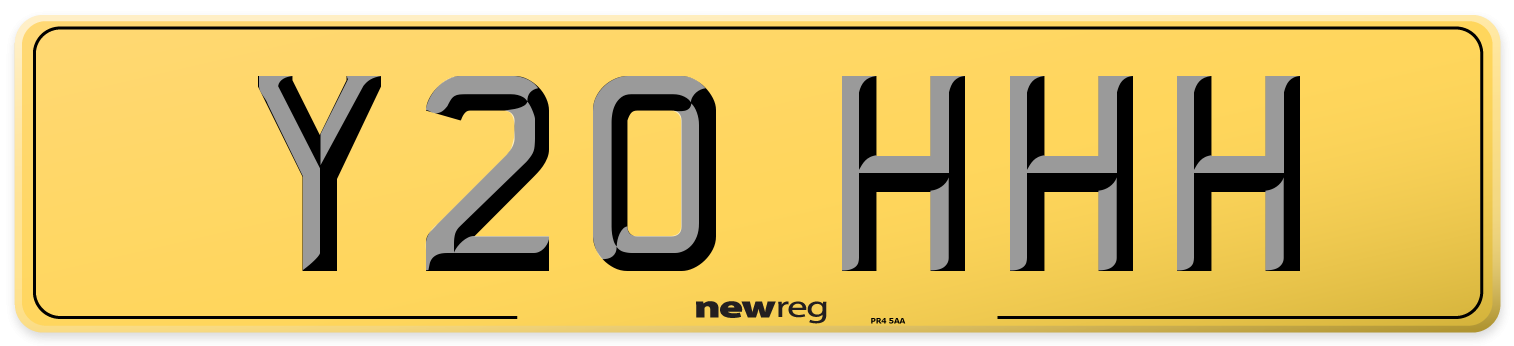 Y20 HHH Rear Number Plate