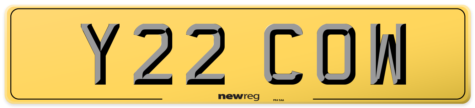Y22 COW Rear Number Plate