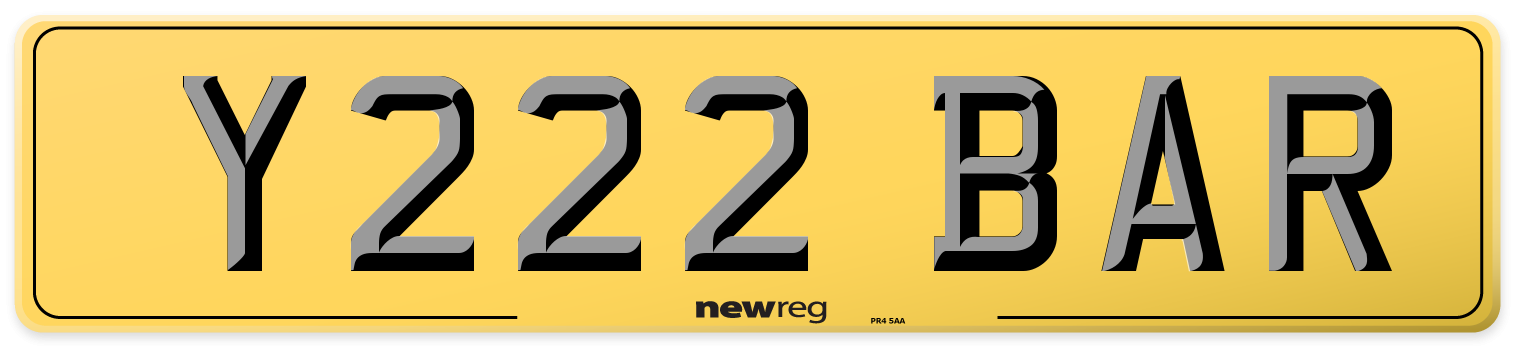Y222 BAR Rear Number Plate