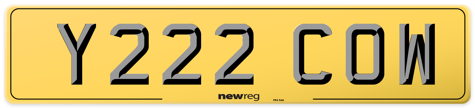 Y222 COW Rear Number Plate