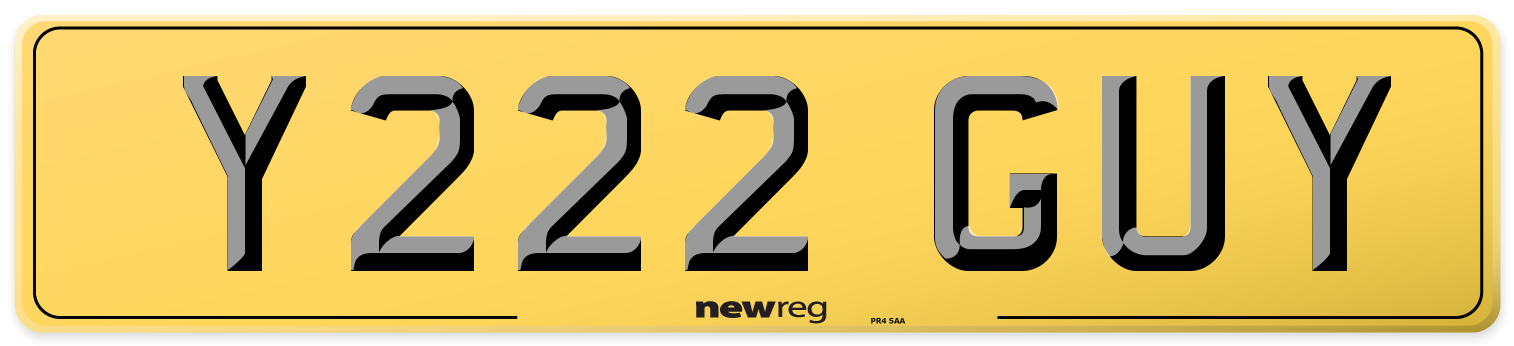 Y222 GUY Rear Number Plate