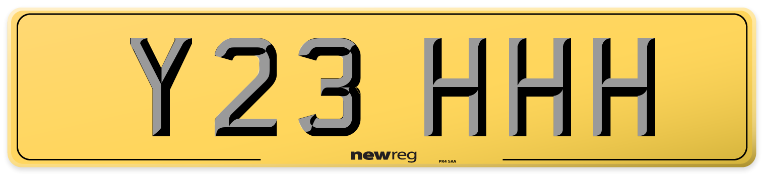Y23 HHH Rear Number Plate
