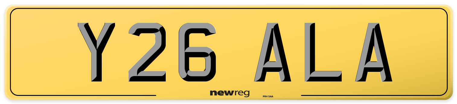 Y26 ALA Rear Number Plate