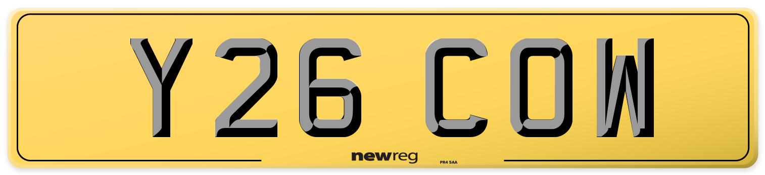 Y26 COW Rear Number Plate