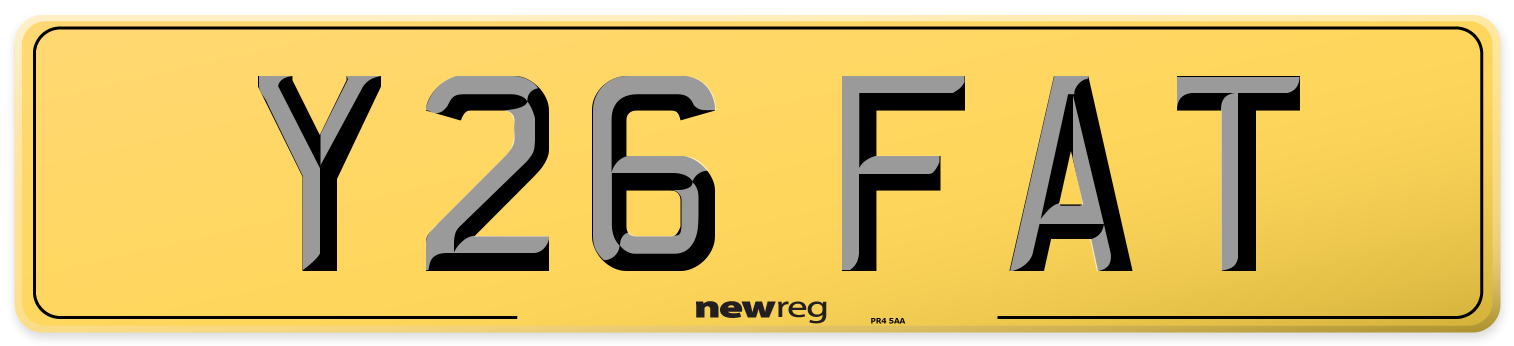 Y26 FAT Rear Number Plate