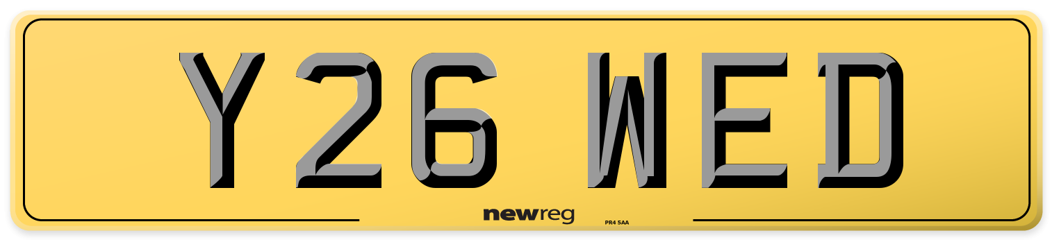 Y26 WED Rear Number Plate
