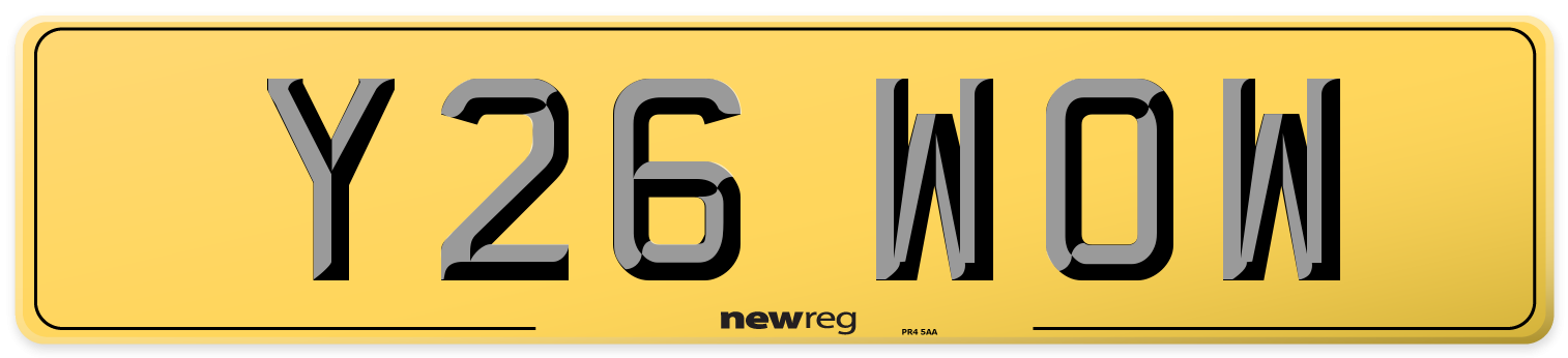 Y26 WOW Rear Number Plate