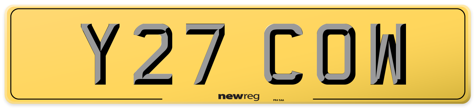 Y27 COW Rear Number Plate