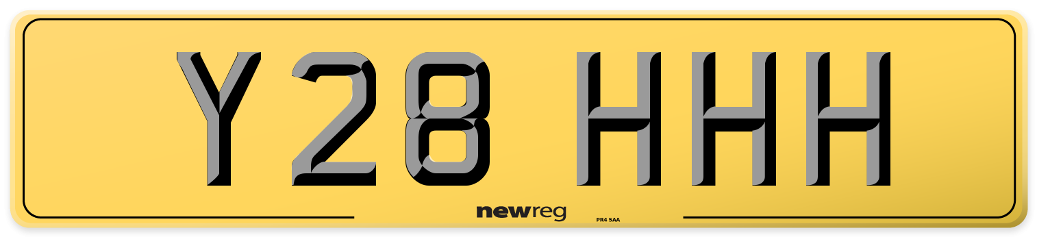 Y28 HHH Rear Number Plate
