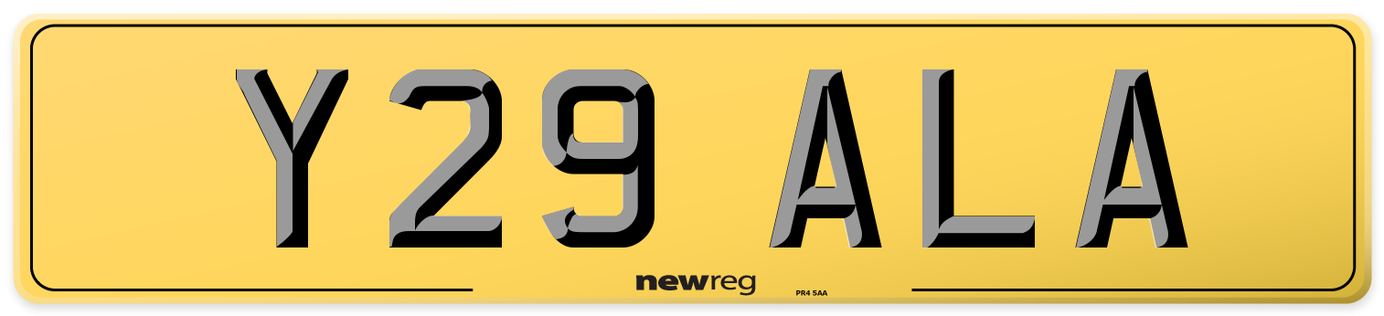 Y29 ALA Rear Number Plate