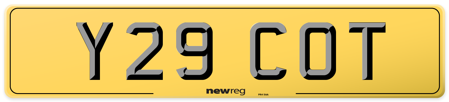 Y29 COT Rear Number Plate