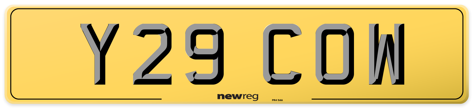 Y29 COW Rear Number Plate