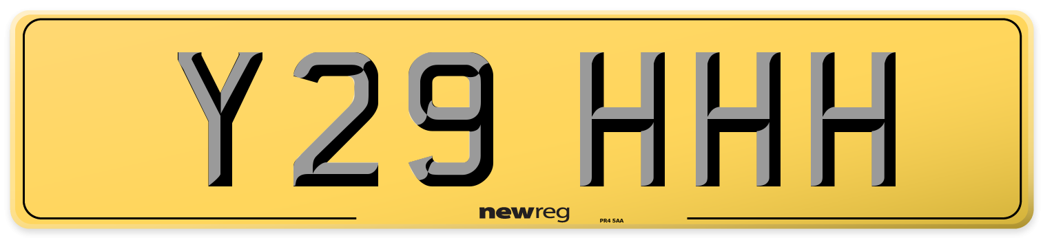 Y29 HHH Rear Number Plate