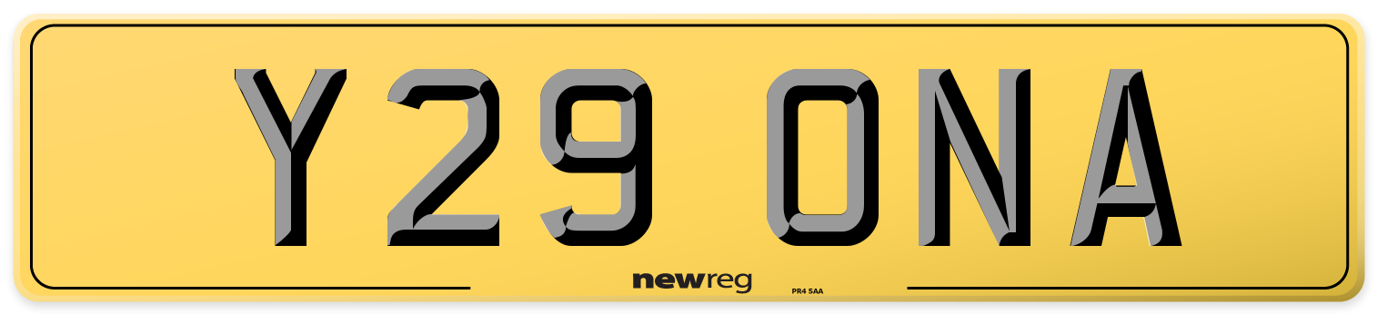 Y29 ONA Rear Number Plate