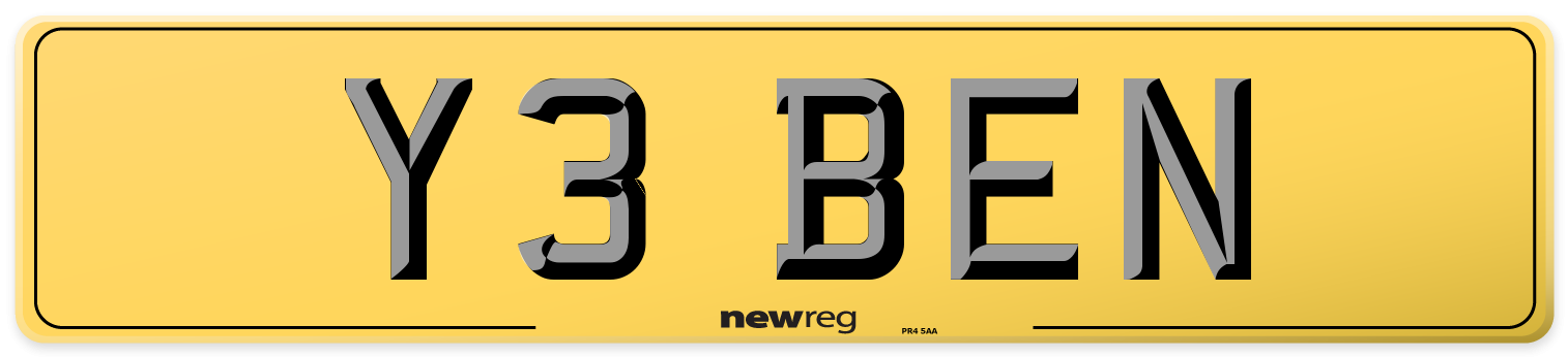 Y3 BEN Rear Number Plate