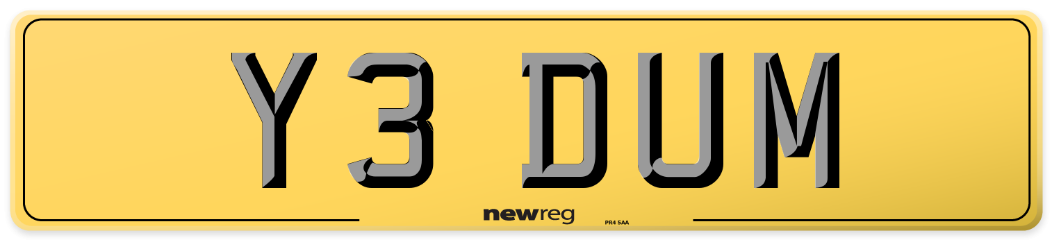 Y3 DUM Rear Number Plate