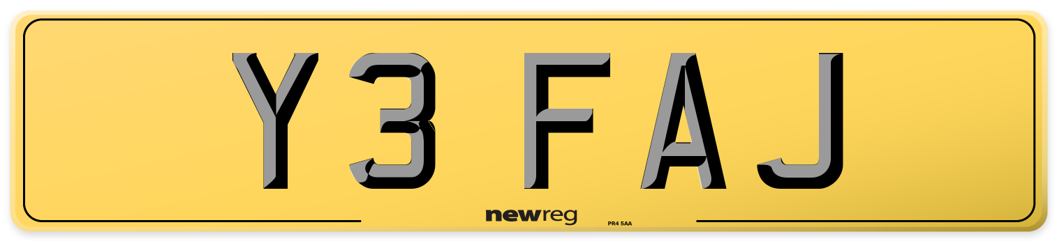 Y3 FAJ Rear Number Plate
