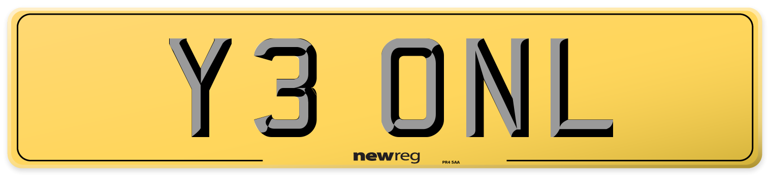 Y3 ONL Rear Number Plate