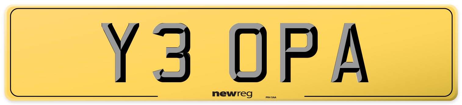 Y3 OPA Rear Number Plate