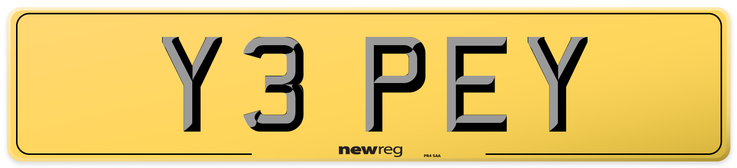 Y3 PEY Rear Number Plate