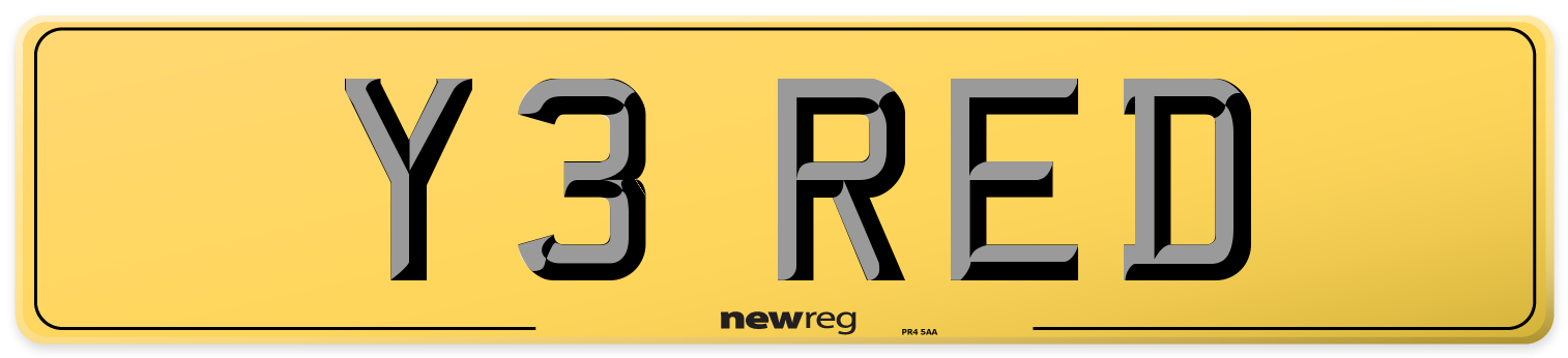 Y3 RED Rear Number Plate