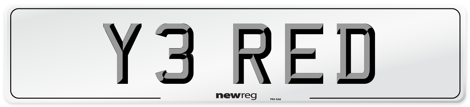 Y3 RED Front Number Plate