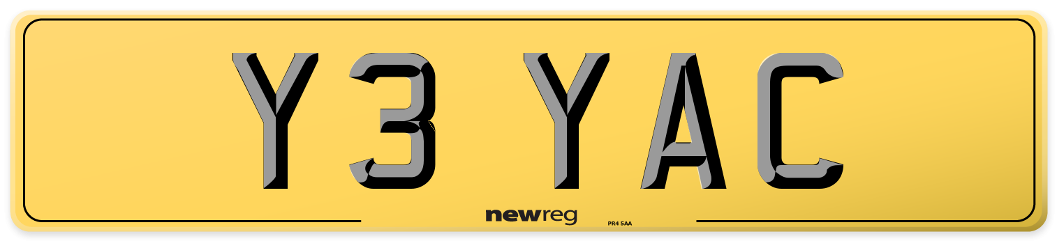Y3 YAC Rear Number Plate