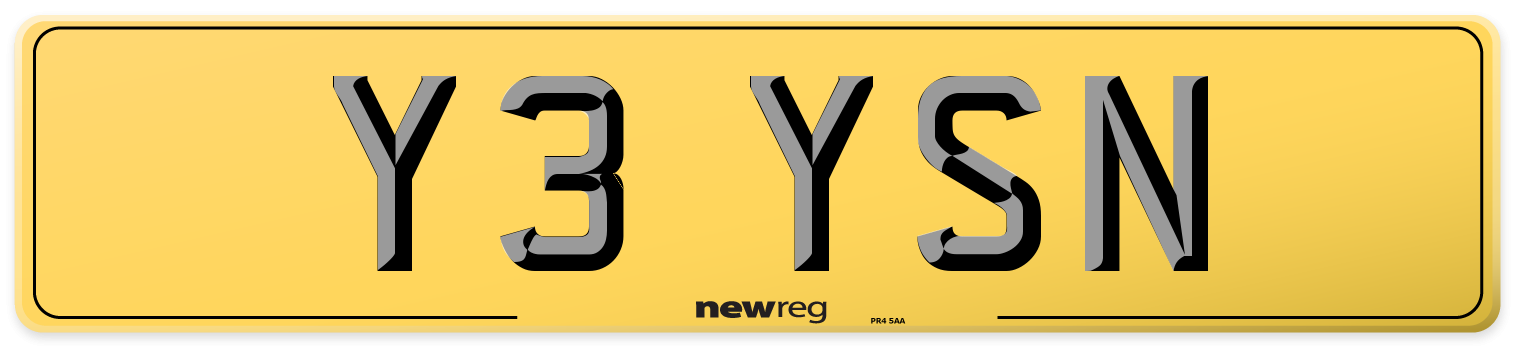 Y3 YSN Rear Number Plate