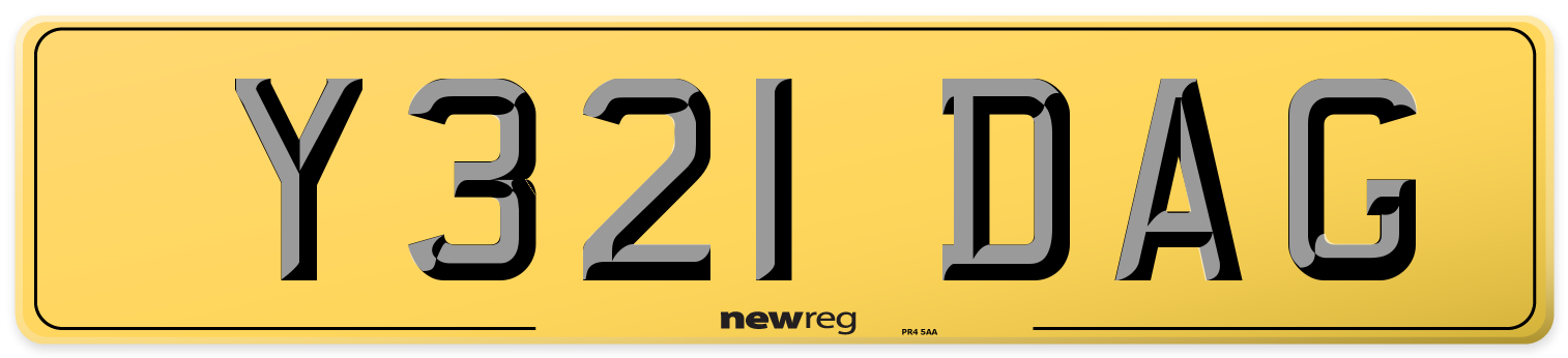 Y321 DAG Rear Number Plate