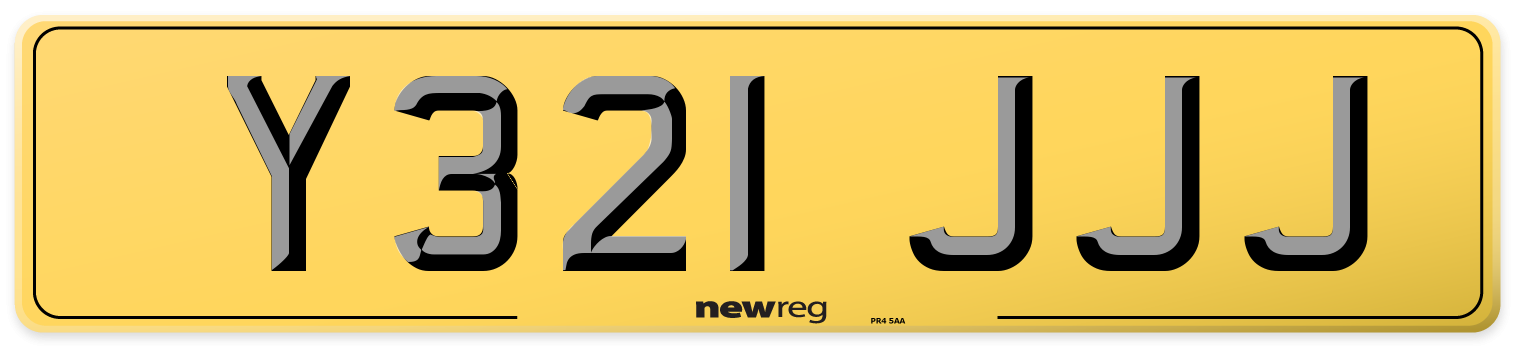 Y321 JJJ Rear Number Plate