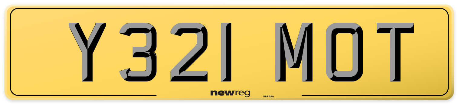 Y321 MOT Rear Number Plate