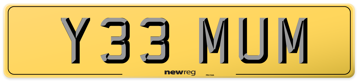 Y33 MUM Rear Number Plate