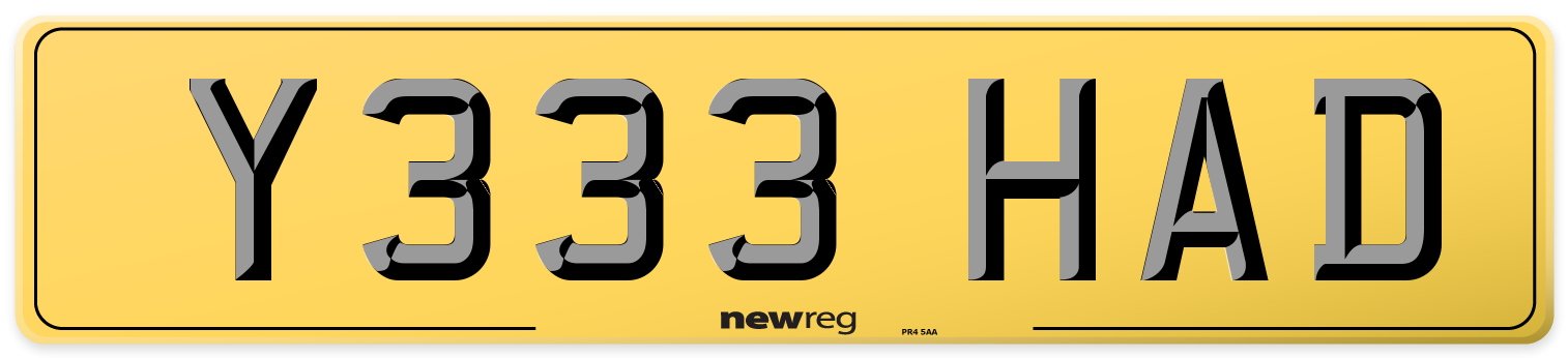 Y333 HAD Rear Number Plate