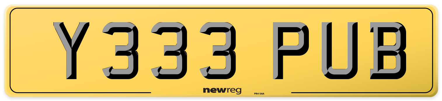 Y333 PUB Rear Number Plate