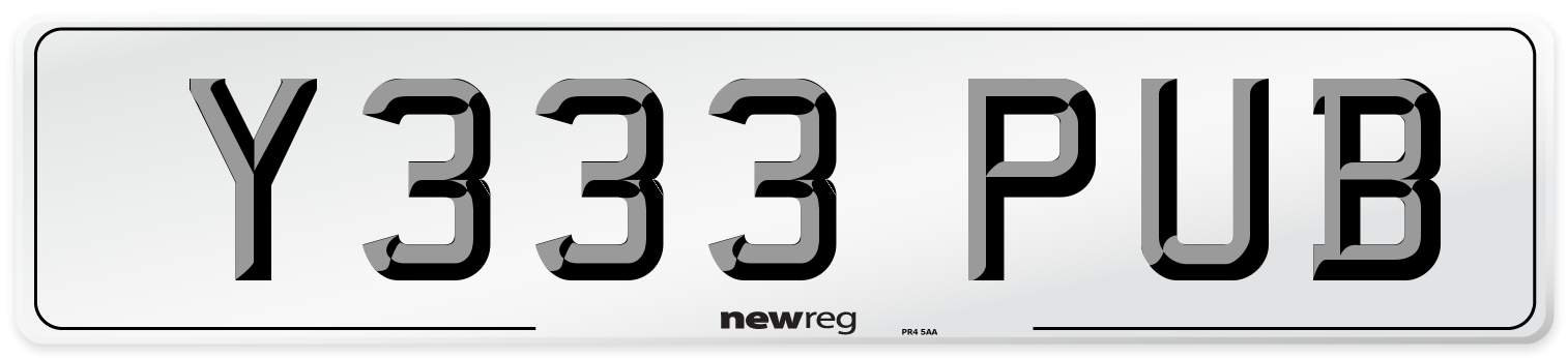 Y333 PUB Front Number Plate