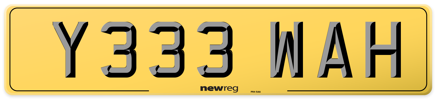 Y333 WAH Rear Number Plate