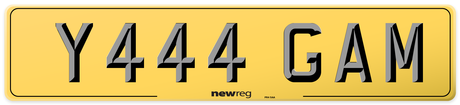 Y444 GAM Rear Number Plate