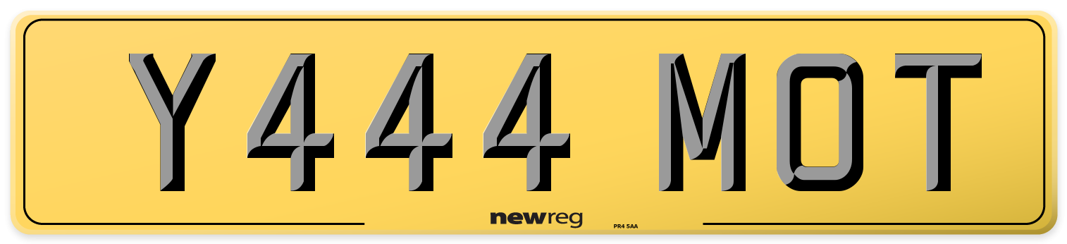Y444 MOT Rear Number Plate
