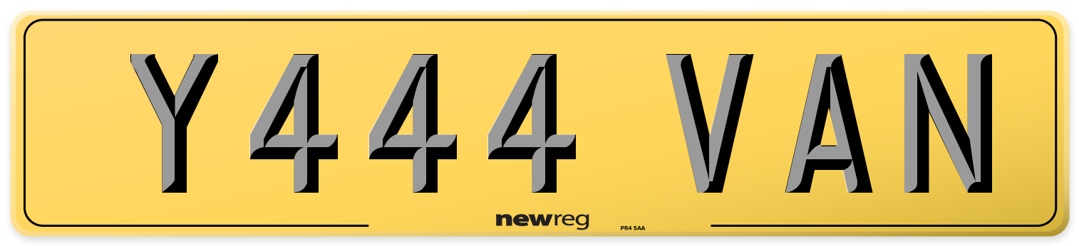 Y444 VAN Rear Number Plate