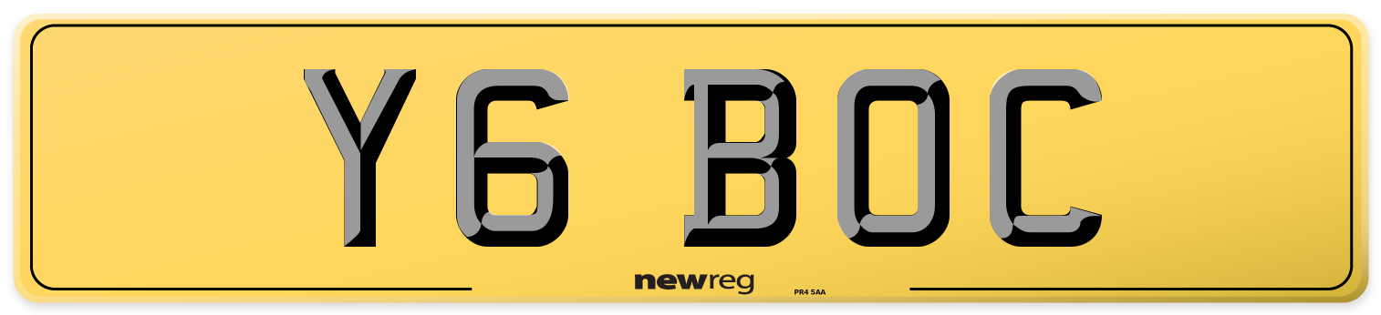 Y6 BOC Rear Number Plate