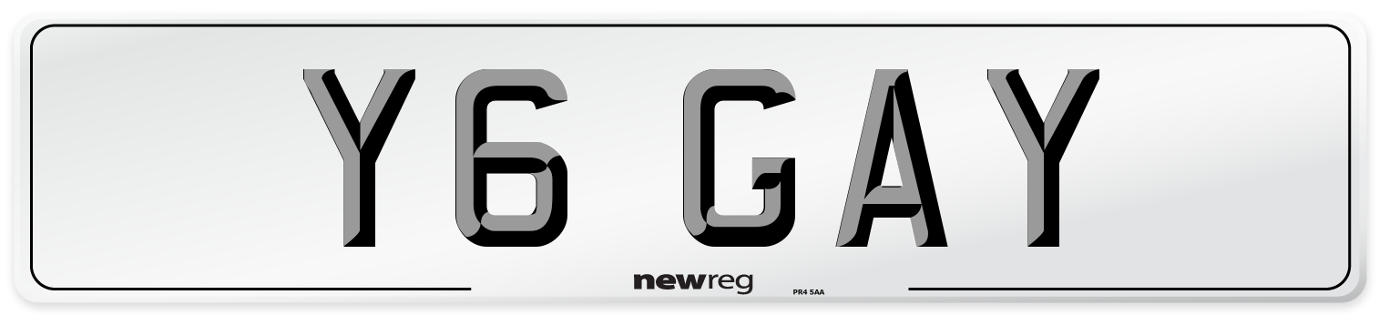 Y6 GAY Front Number Plate