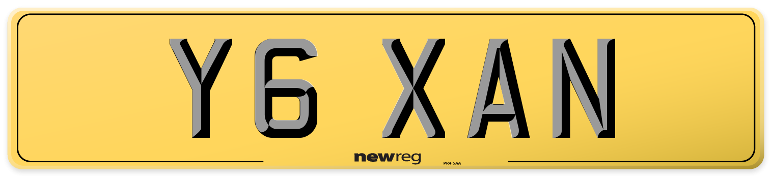 Y6 XAN Rear Number Plate