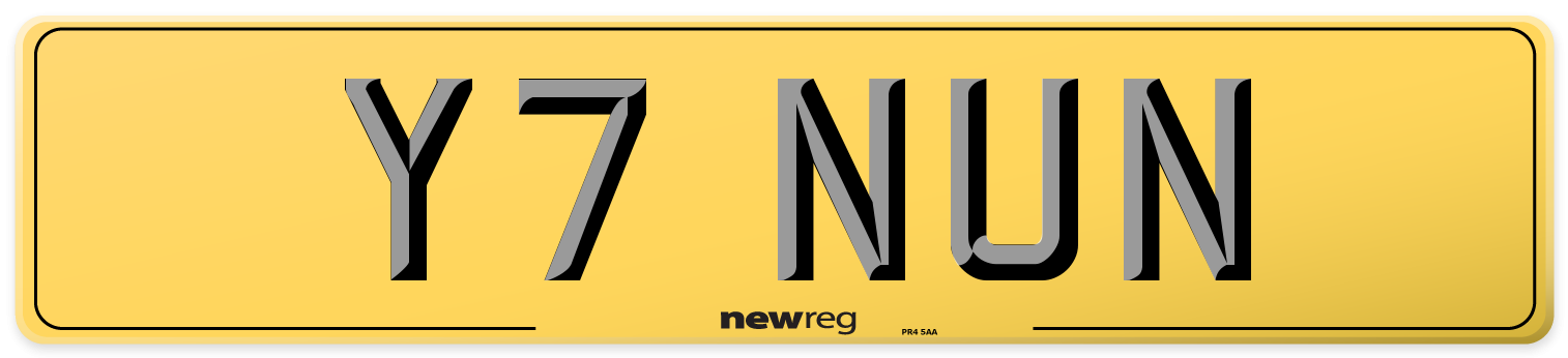 Y7 NUN Rear Number Plate