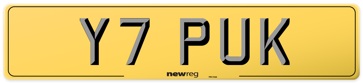 Y7 PUK Rear Number Plate