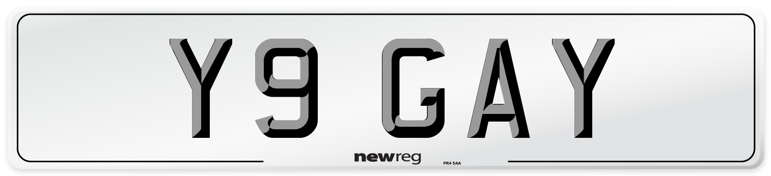 Y9 GAY Front Number Plate