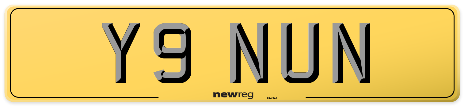 Y9 NUN Rear Number Plate