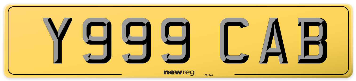 Y999 CAB Rear Number Plate
