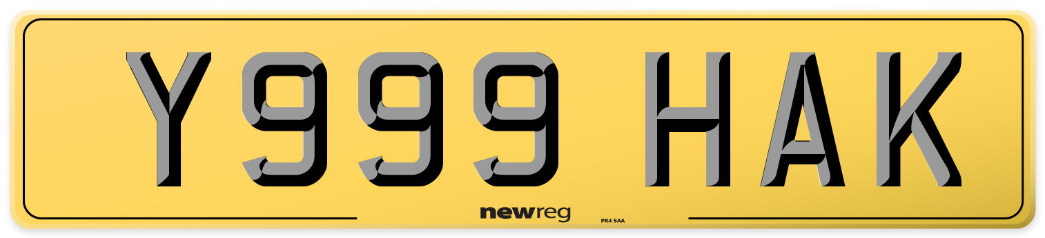 Y999 HAK Rear Number Plate