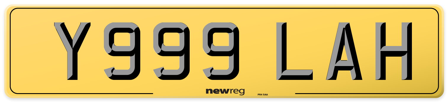 Y999 LAH Rear Number Plate